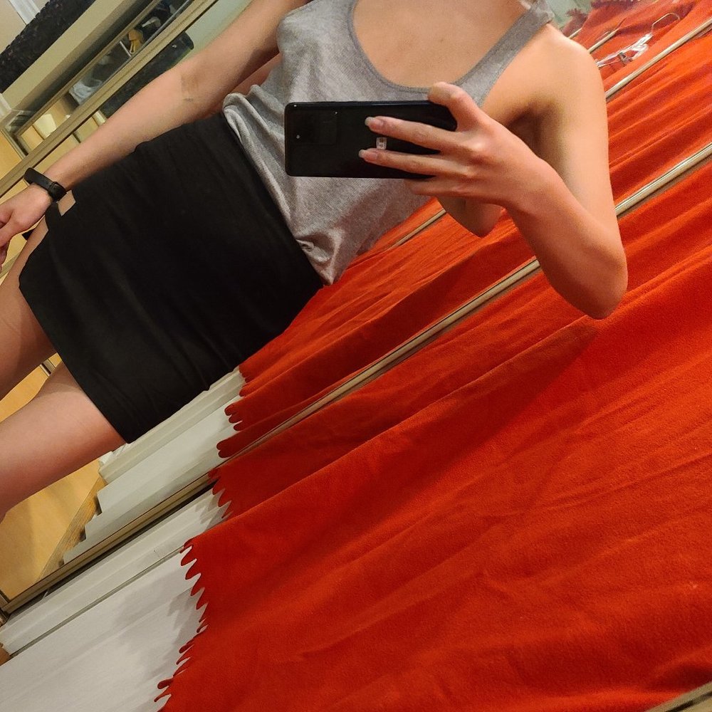 Black Slim Mini Skirt with one side thigh-high